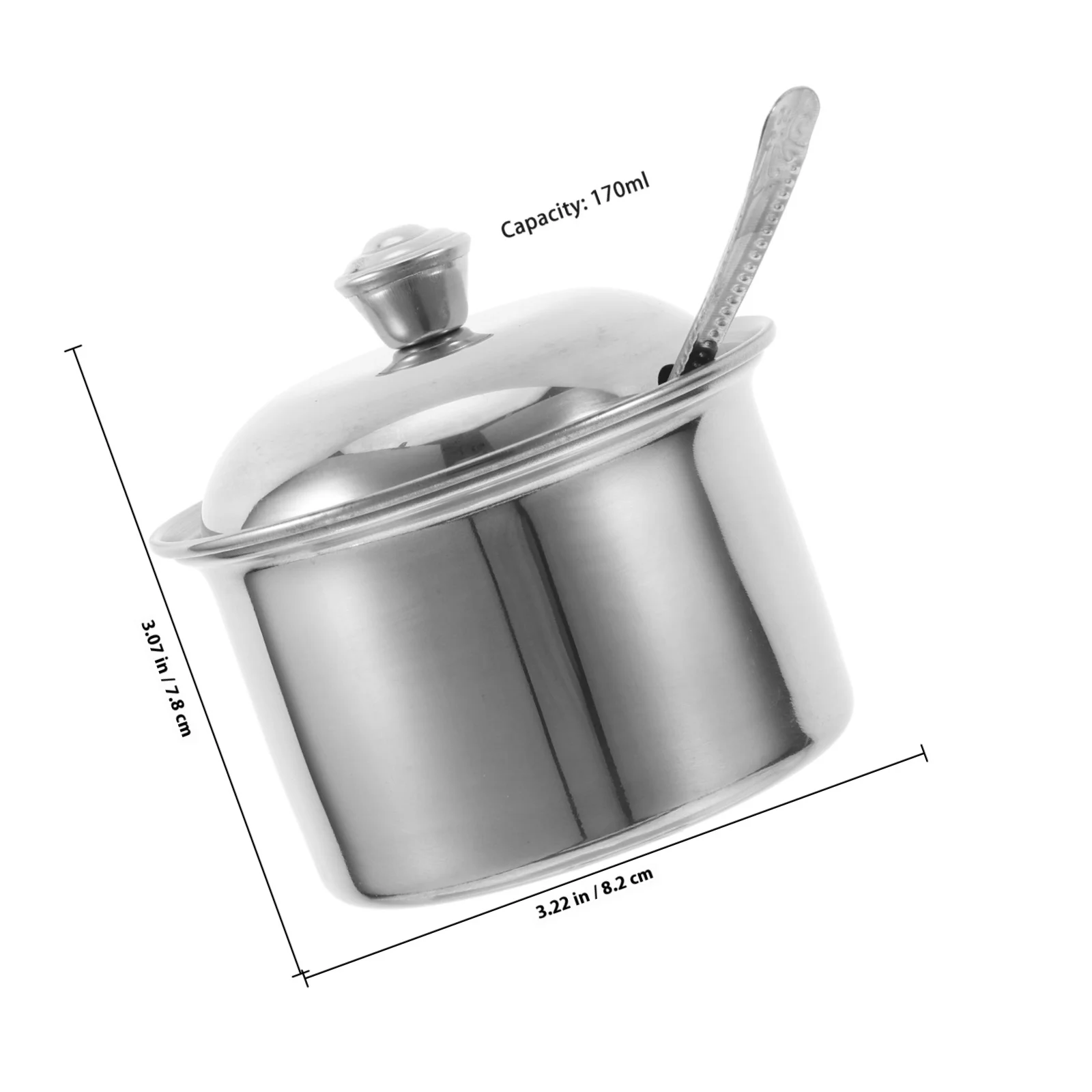 برطمان بهار من الفولاذ المقاوم للصدأ مع ملعقة وغطاء حاوية توابل محكمة الغلق لتخزين توابل المطبخ وعاء السكر مقاس M