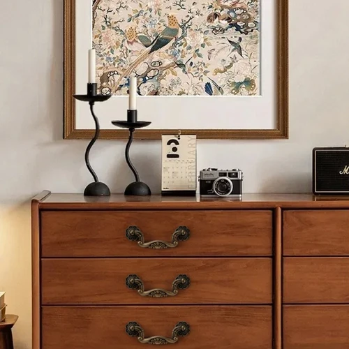 Imagen 2 del producto Tirador de armario de aleación de Zinc tallado con flor barroca larga de bronce antiguo, anillo redondo de un solo orificio para cajón, accesorio para muebles