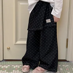 Girls Pants Spring 2025 New Children Korean Polka Dot Pants Stylish Casual Wide Leg Pants Trendy Kids Clothing