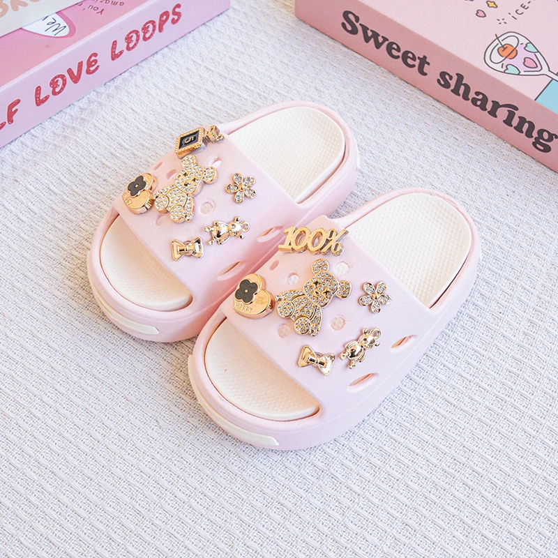 

New Popular Cartoon Gold Diamond Bear Versatile Girls Eva Slippers Fashionable Double Soft-Soled Non-Slip Sandals 831