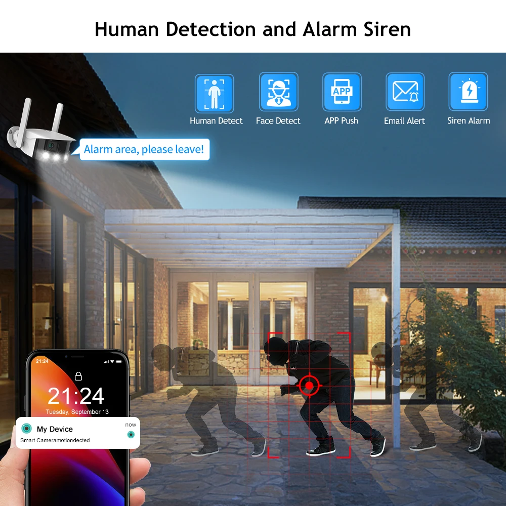 Techage 4MP Dual Lens Wifi IP Camera 180° Ultra Wide View Angle Outdoor Cameras AI Human Detect Color Night Vision Surveillance