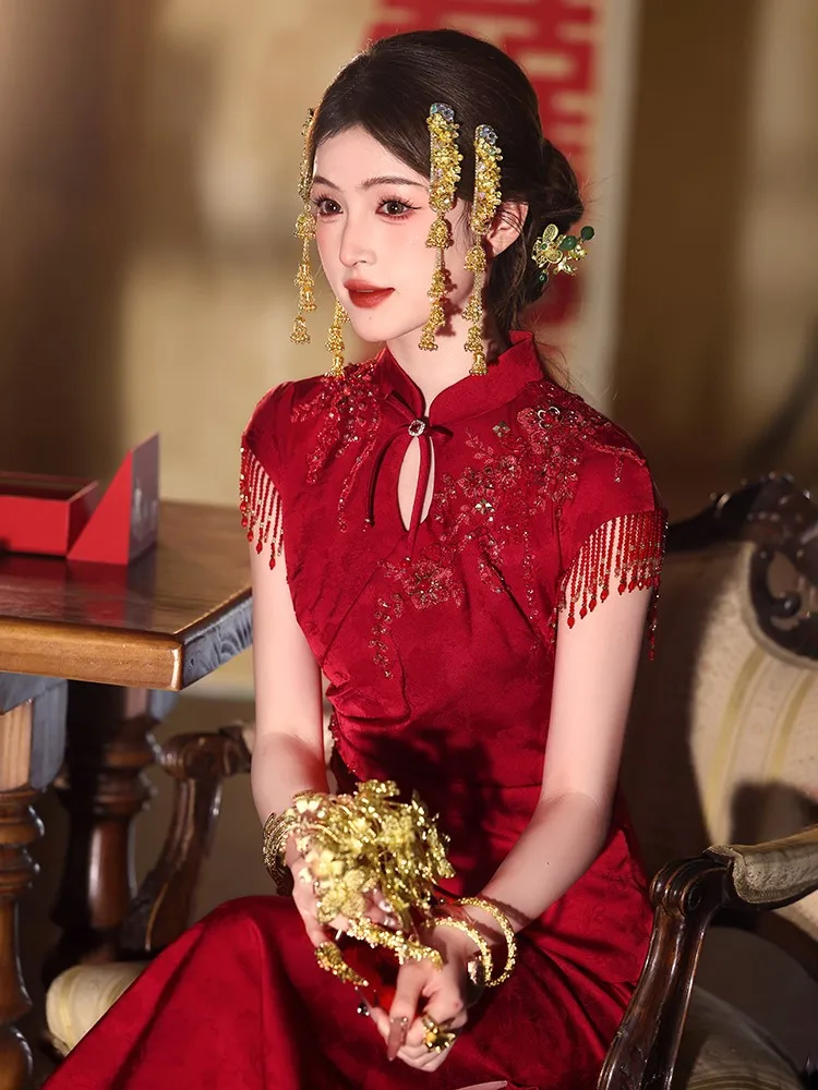 Новое красное платье Cheongsam