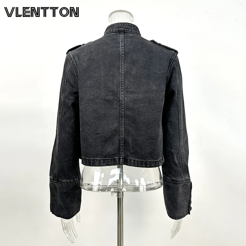 Women’s Vintage Double-Breasted Short Denim Jacket