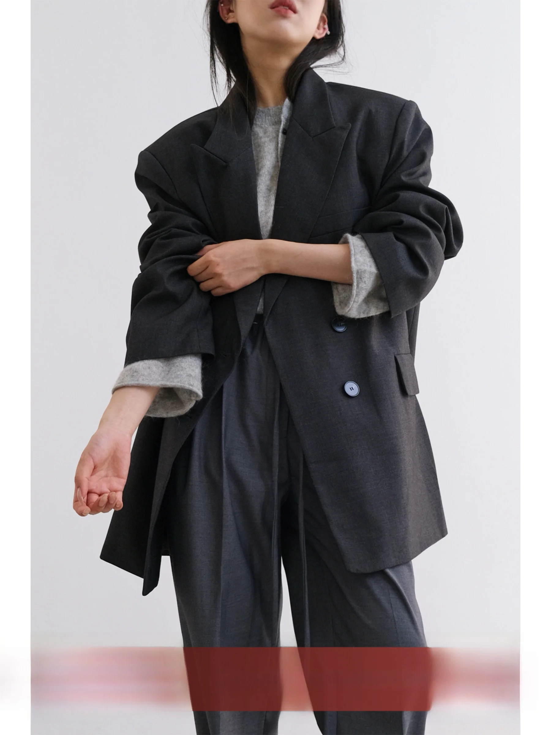 

VG Corridor Workplace Worker Faion! High-end Wool Overcoat Oversized Straight-leg Suit Commuter Sle Fem Suit
