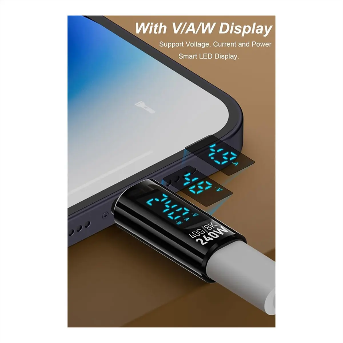 |N06R NEW|  2 Pack Type C Adapter with Digital Display, PD 240W USB-C Male to Female Connector Support Voltage, Current