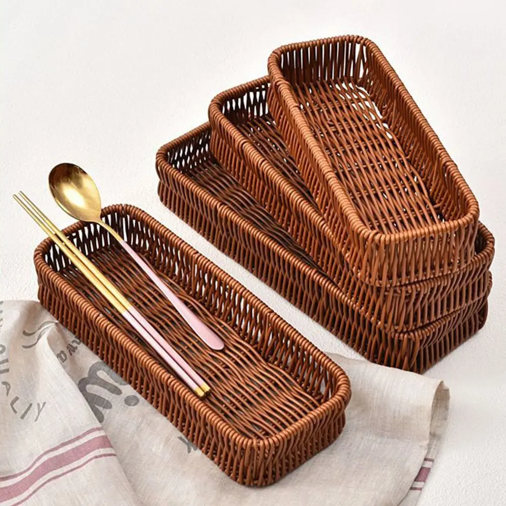 

Rattan Weaving Imitation Rattan Storage Basket Household Colorful Tabletop Fruit Container Hand Woven Portable