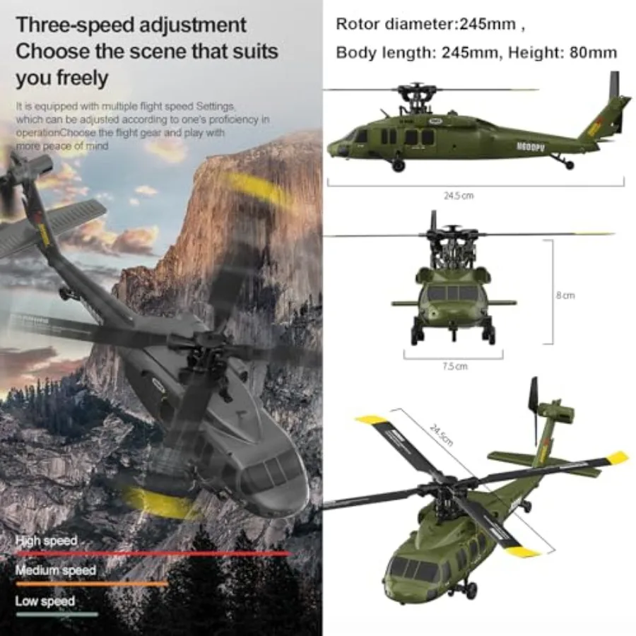 RTF Grey K200 UH60L RC Helicopter for Adults Beginners: 2.4GHz 6CH, Brushless Motor, Optical Flow Positioning, Upside-Down Flig