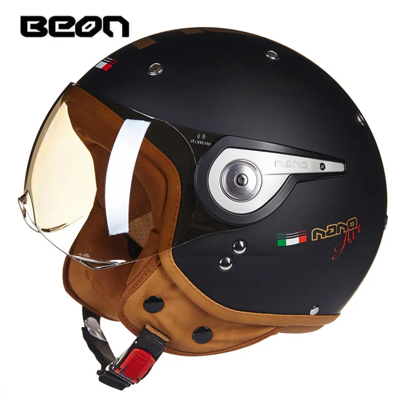 BEON Helm Sepeda Motor B-110 Beon 3/4 Helm Wajah Terbuka Retro Capacete Motocross Casque Moto Antik Casco Moto