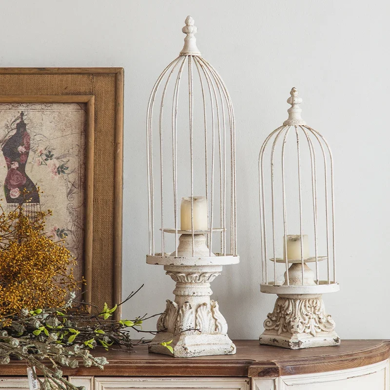 American Retro Do Old Bird Cage Candlestick Romantic Candlelight Dinner Table Ornaments B & B Model Room Decoration Props