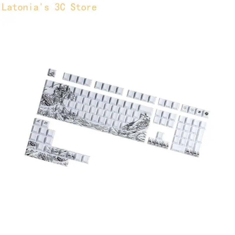 Fynmi Ukiyo e Artistic Keycaps PBT Material 127Key Cherries Profile Transparents Side Gravur für ANSI ISOs Mechanical X3UB – Detail 2