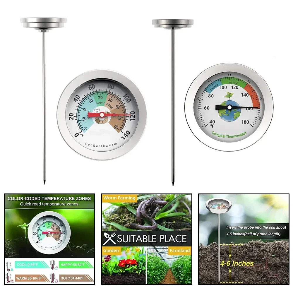 50cm Compost Soil Tester Meter Measuring Probe Premium Stainless Steel Compost Soil Thermometer Garden Backyard 0-120 Celsius