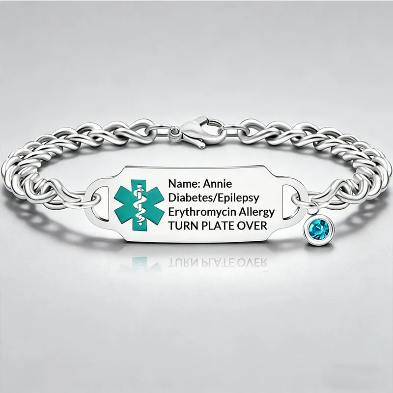 Personalized Medical Alert Bracelet Custom Engraved Medical Info Stainless Steel Practical Safety Jewelry for Emergency view 3