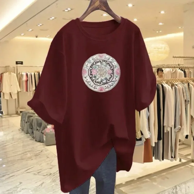 Women Clothing Pure Cotton O-neck Short Sleeve Basic T-shirt Summer Fashion Casual Paisley Printing Top Tees Y2k Loose Pullovers