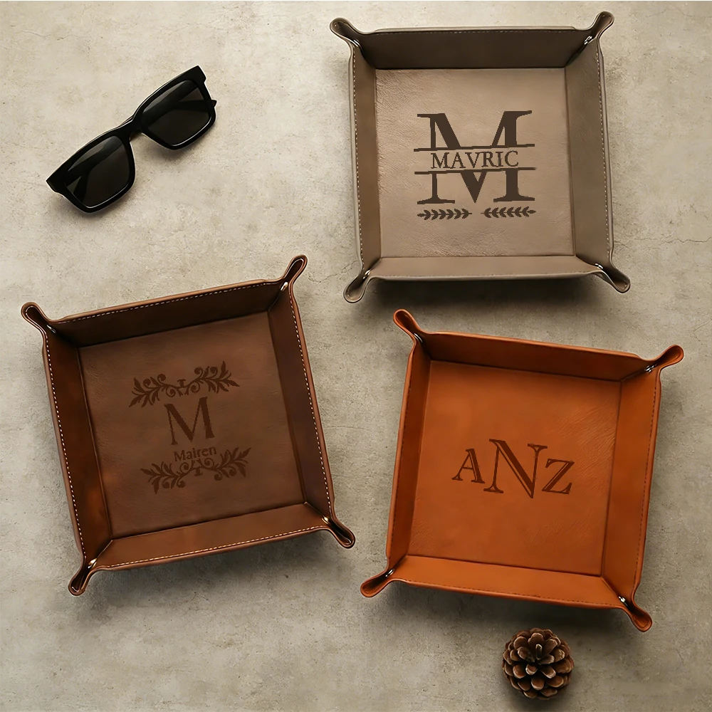 Men'S Grooming Wedding Day - Personalized Engraved Faux Leather Valet Tray-Custom
