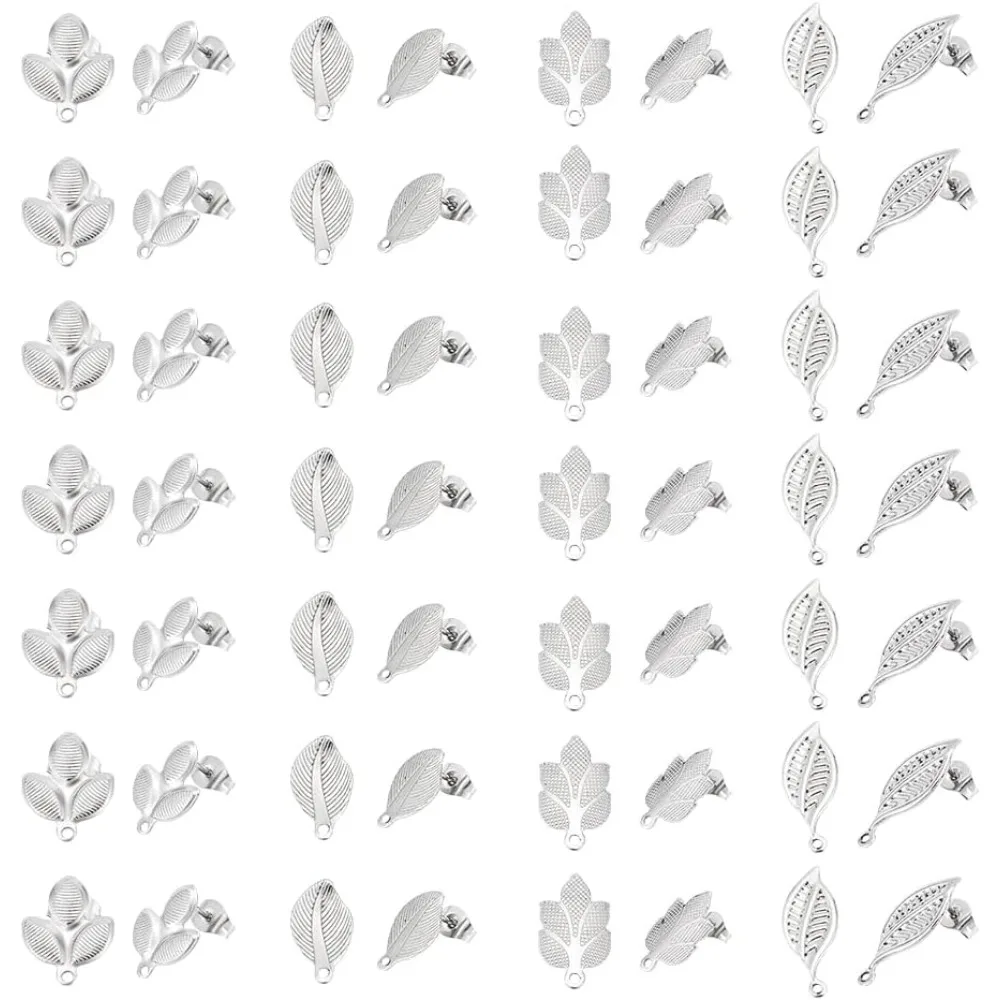 40 قطعة 4 أنماط الفولاذ المقاوم للصدأ قرط الاذن المرصع النتائج ورقة وأقراط مع الحلقات والقرط ظهورهم الأذن ترصيع القرط المشاركات #1