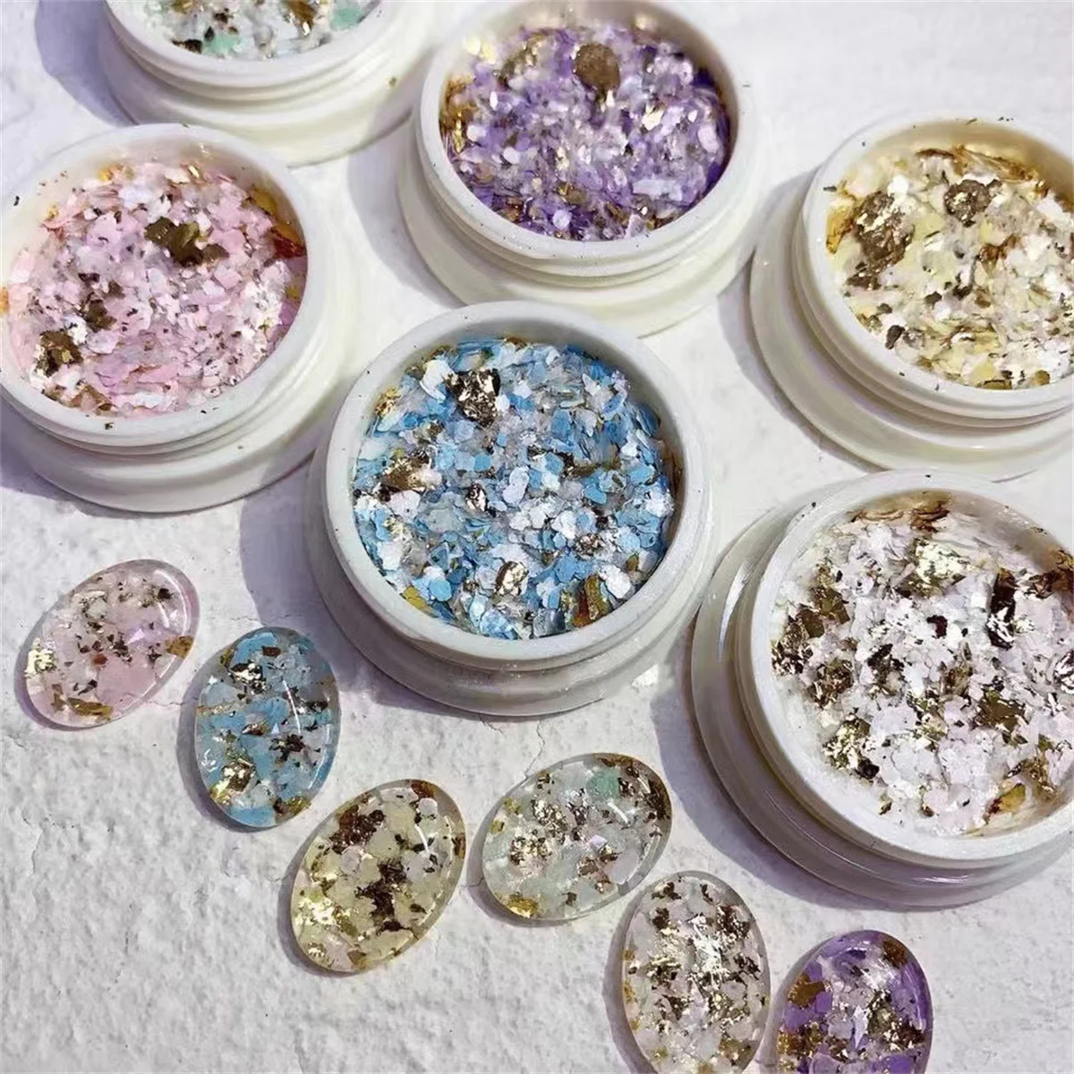 1set Nail Art Mineral Mica Sheet Gold Foil Glitter Powder Tin Foil Paper Nail Gold Foil Fragments Art Creation Decoration 6pcs