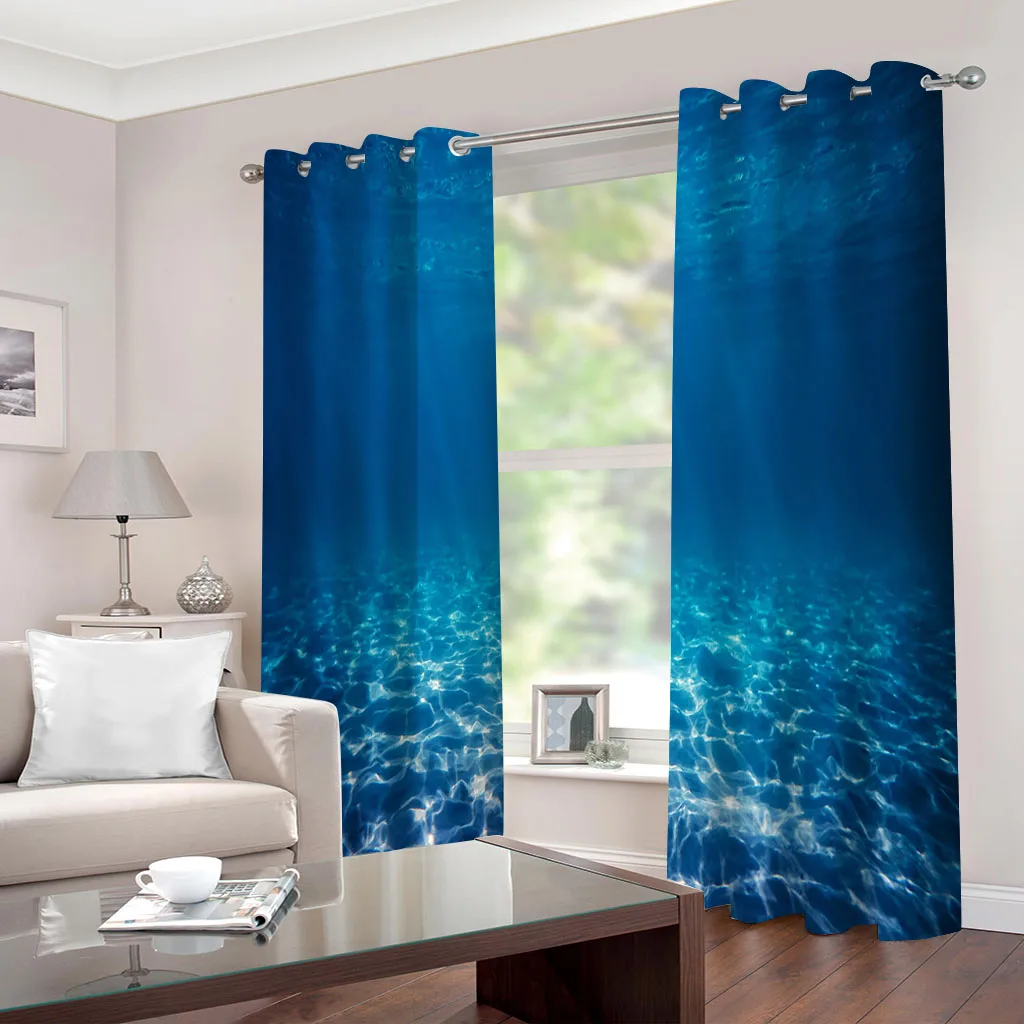 HUANZHUANG Black Out Curtains For Bedroom Uk Ocean Blue Landscape Bedroom Blackout Curtains 3D Super Soft Kids 2Pcs Thermal