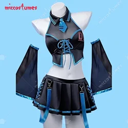 Miccostumes Vocal Derivative Two-Piece Swimsuit Bikini Set Halter Top and Skirt Swimwear Bathing Suit with Sleeves