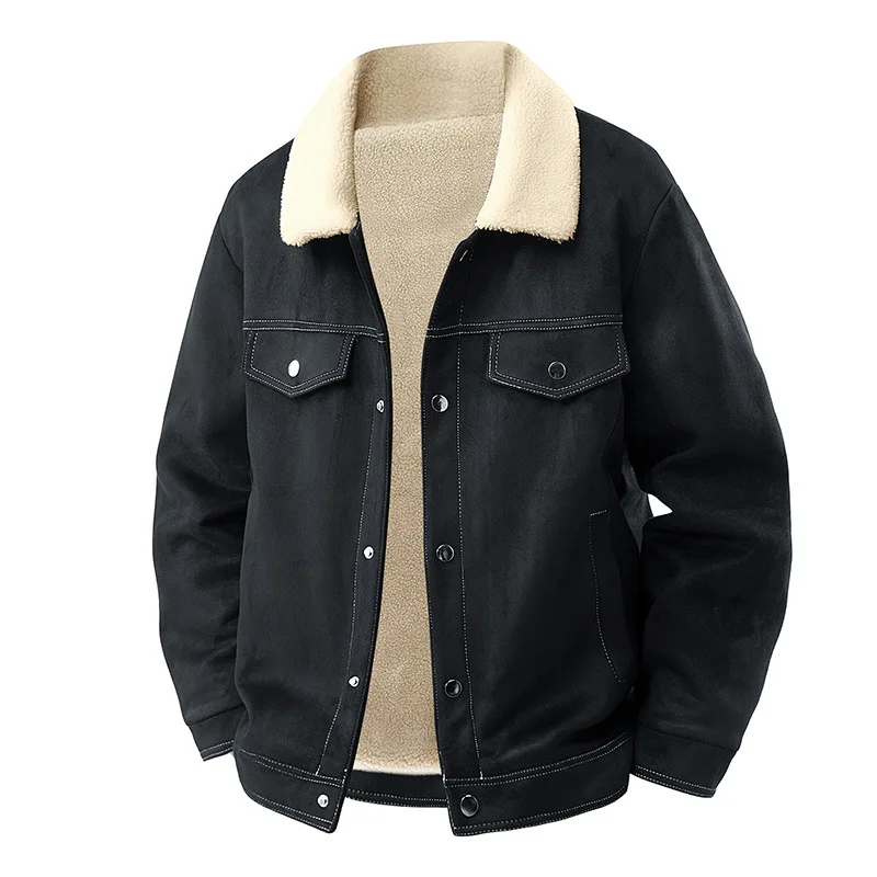 

2025 Autumn/Winter New Men's Outerwear, American Retro Suede Jacket, Fleece-lined and Thickened Casual Work Jacket