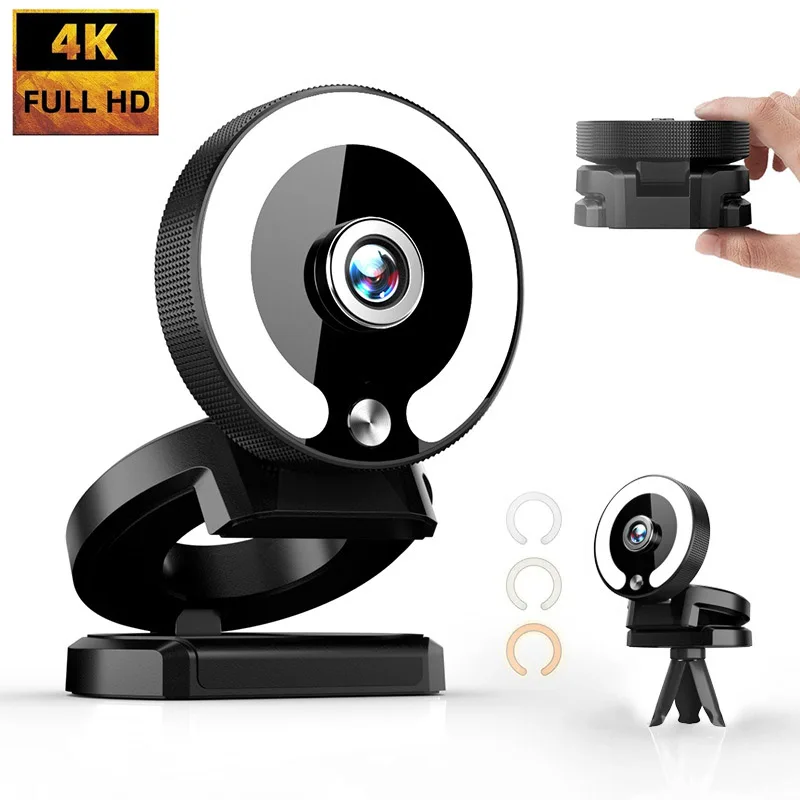 4K Webcam Full HD 2K Mini Camera with Fill Light Laptop PC Computer Live Broadcast Camera Video Web Camera Microphone Webcast