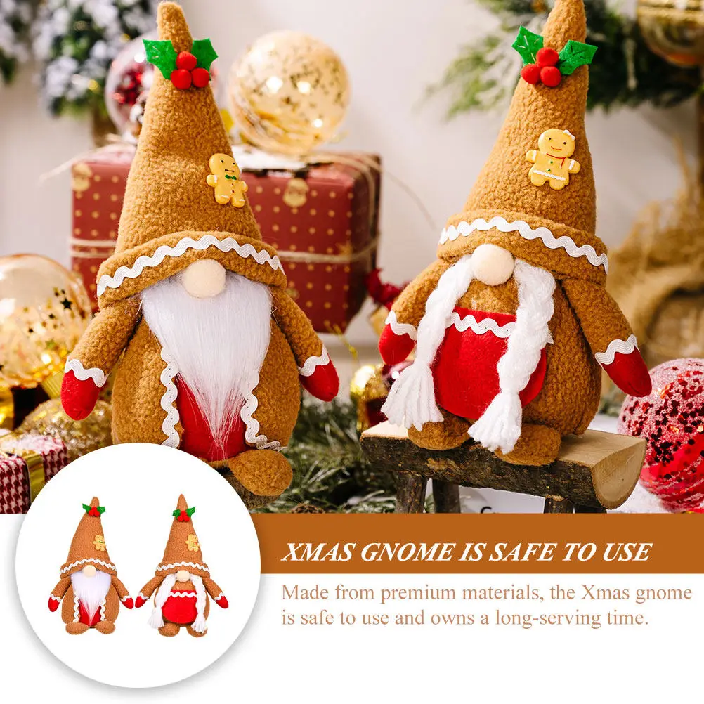 2Pcs Christmas Gnome Decor Gingerbread Ornament Knitting Xmas Tabletop Centerpiece Christmas Gnome Tabletop Centerpiece