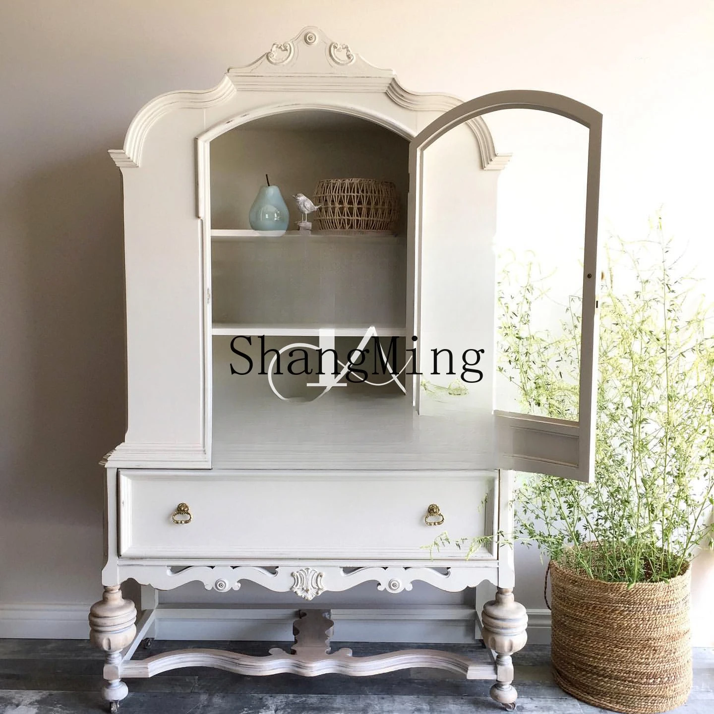 

FG retro solid wood dining side cabinet, living room against the wall, large storage storage cabinet, high-end furniture