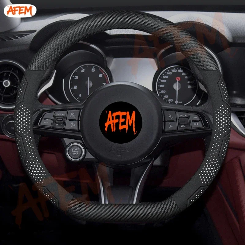 Car Carbon Fiber Suede Leather Anti-Slip Steering Wheel Cover For Alfa Romeo Giulia Tonale Stelvio Giulietta Mito Milano Gloria
