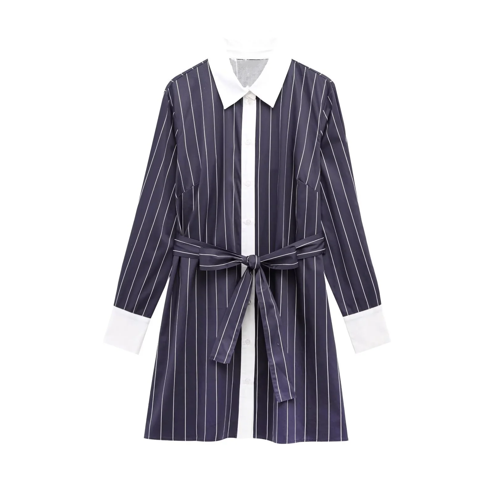 

PB&ZA Women's Long - sleeved Collared Striped Shirtdress with Belt Detail for Summer to Create a Chic and Professional Look