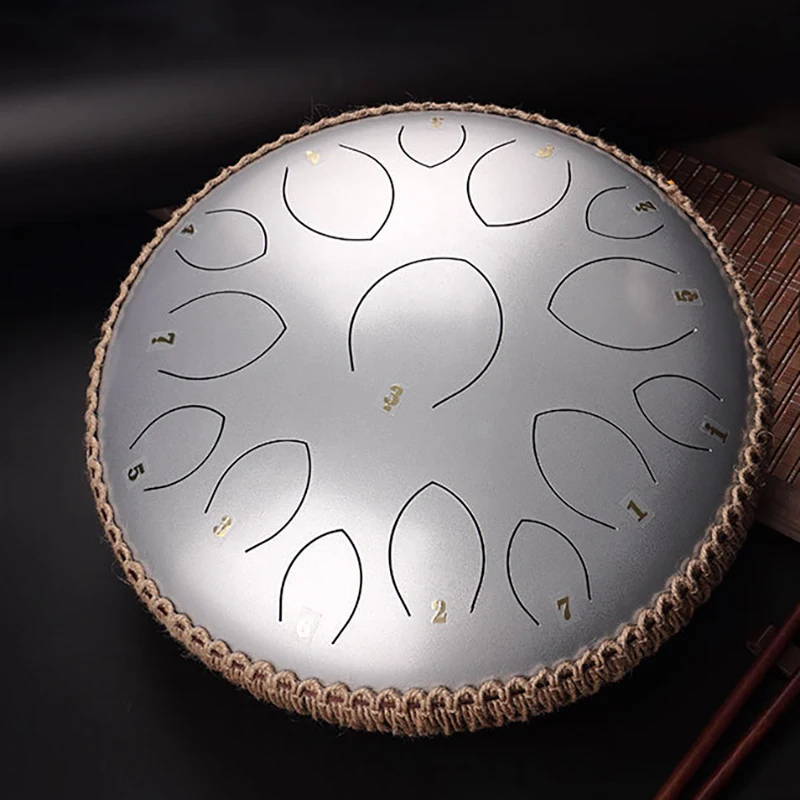 Silver Steel Tongue Drum 14 Inch 15 Note Professional Tambourine Ethereal Drum Yoga Meditation Musical Instrument Drums Gifts