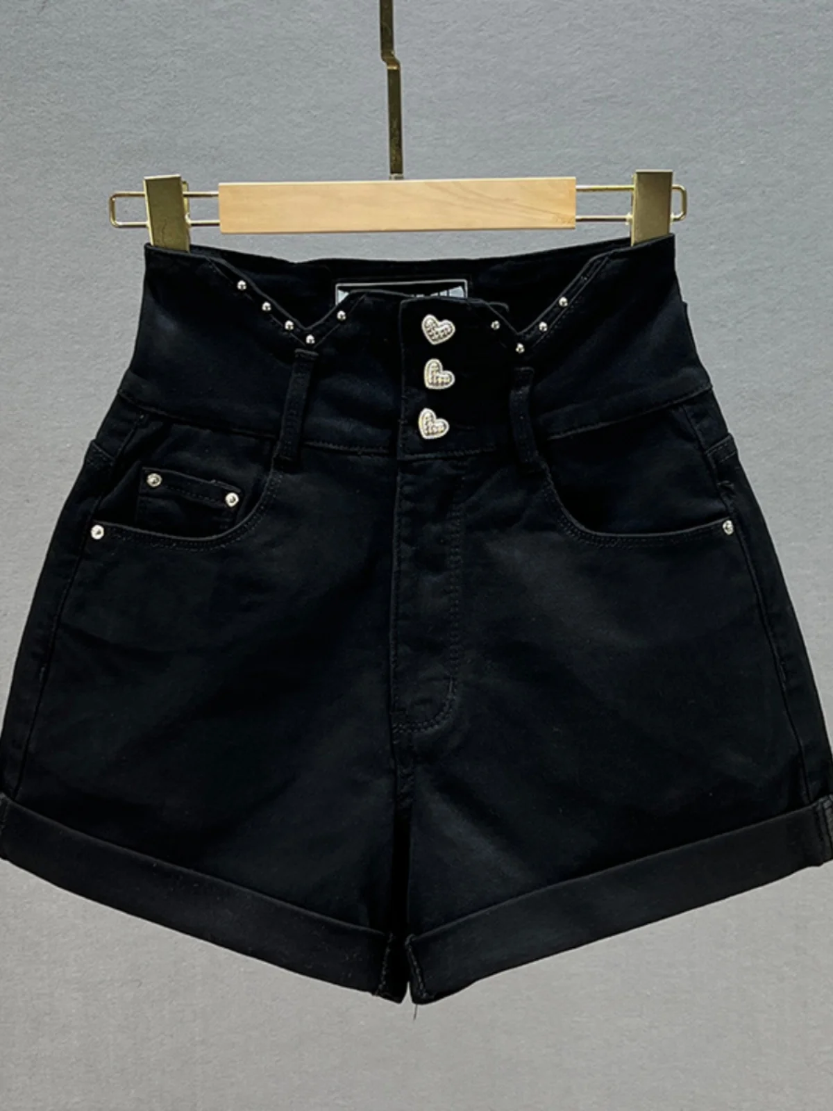 

High Waist Cotton Stretch Denim Shorts Women's Single Button Flip Wide Leg Pants Summer Fashion Slimming Hot Pants