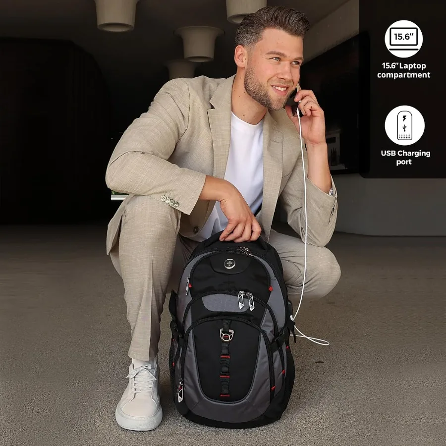 Swissdigital Design Laptop-Rucksack mit USB-Ladeanschluss, Reiserucksack, passend für 15,6-Zoll-Computer, 31 l College-Schulrucksack