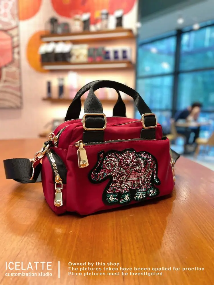 Cute Rhinestone Bear Bag Women's 2025 New Fashion Oxford Hand Bag Casual Ladies Crossbody Bolso Mujer Waterproof Sac