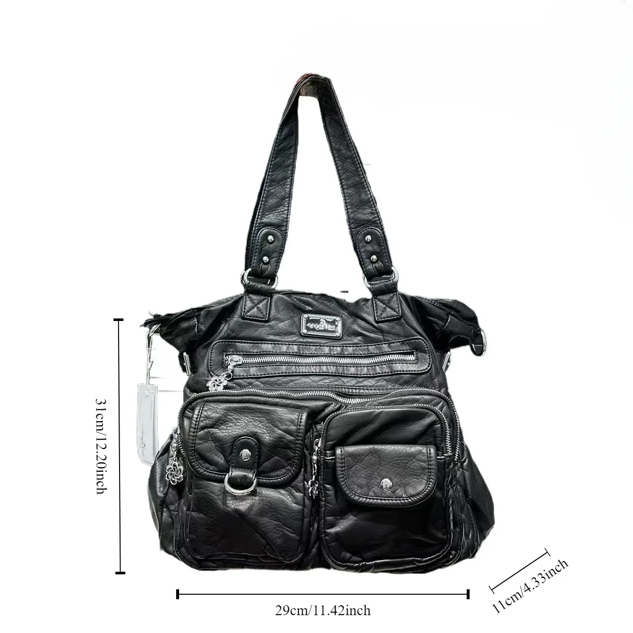 Women's Fashion Y2K Washed Distressed Handbag Large Capacity Multi-Pocket Hottie Shoulder Bag