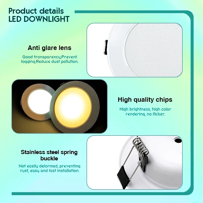 LED Downlight AC 220V Recessed Round Panel Lamp 3W 5W 7W 9W 12W 15W Led Spot Light for Living Room Kitchen Indoor Decor Lighting