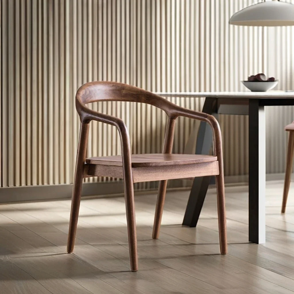 Wooden Chair with Arm for Kitchen & Office Desk For Wholesale Nordic Solid Walnut Wood Back Casual Cafe Chair Dining Chair