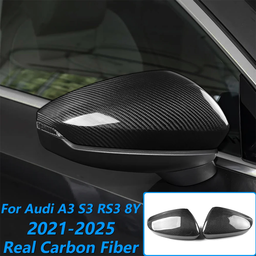 For Audi A3 S3 RS3 8Y 2021-2025 Real Dry Carbon Fiber Rearview Mirror Cover Panel Trim Car Accessories Sticker Modification