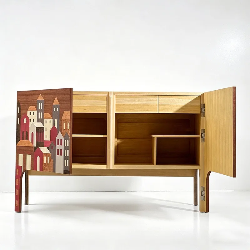 porch color matching side cabinet, living room integrated storage art retro storage decorative cabinet against the wall