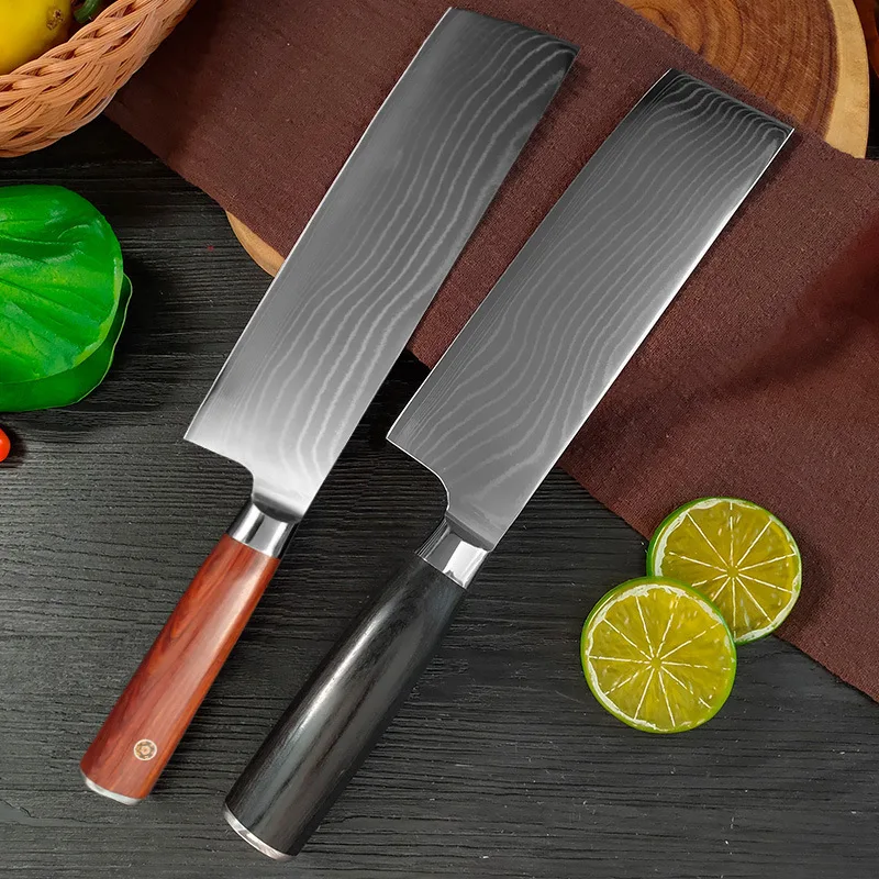 

7.3 Inch Nakiri Knife Damascus Steel Blade Wood Handle Chef Slicing Vegetables Cleaver Meat Professional Japanese Kitchen Knife