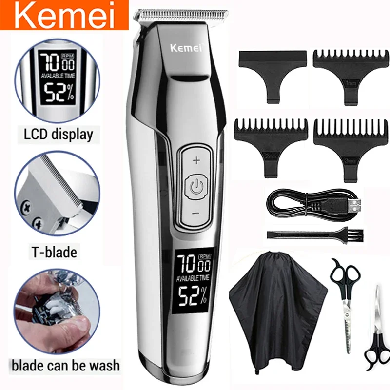 

Kemei Professional Hair Clipper Beard Trimmer for Men Electric Shaver LCD 0mm Hair Cutting Machine Razor