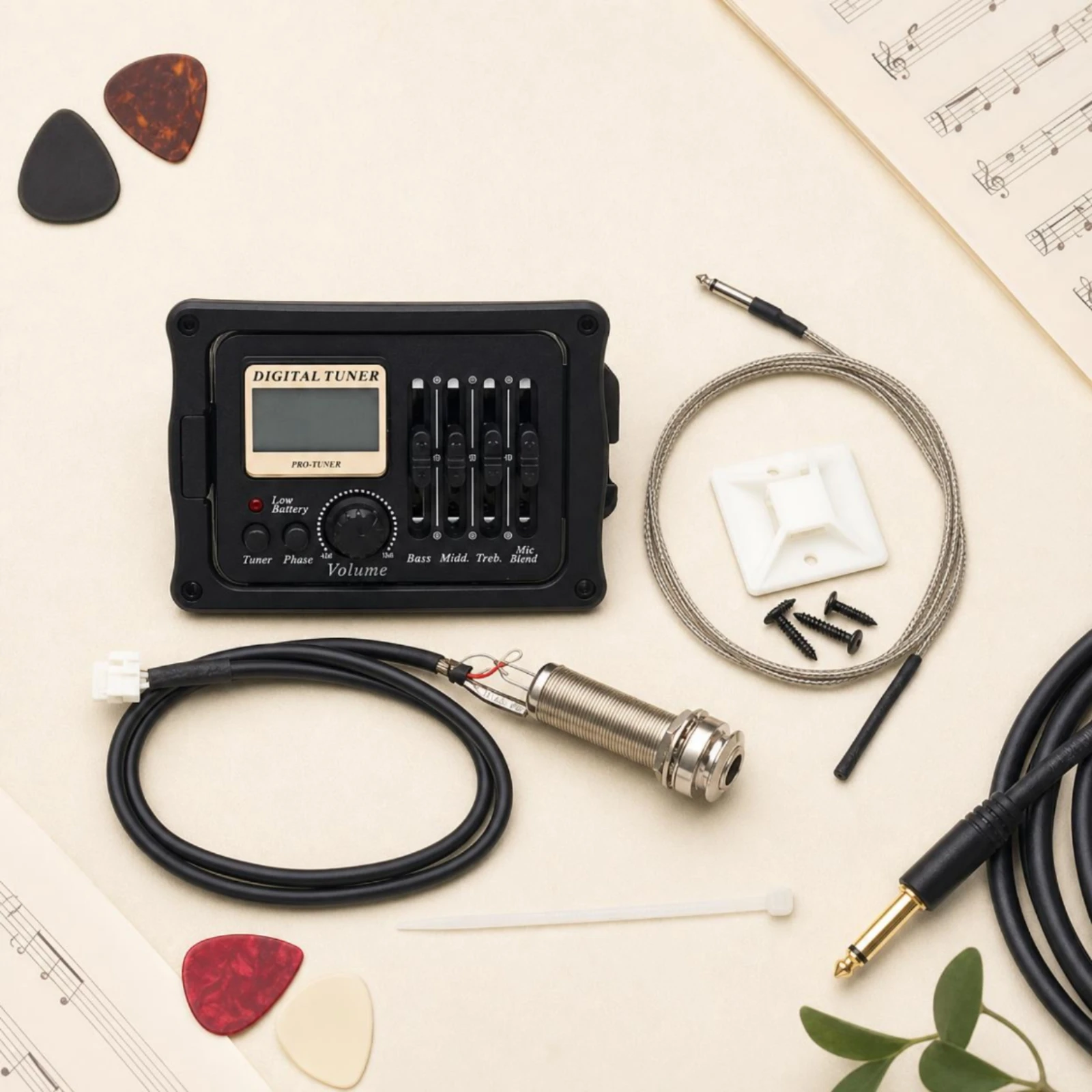 Electro-Acoustic Guitar Pickup System Digital Tuner Guitar Preamp Kit Pre Wired Pickup System Microphone Blend Blend Music view 6
