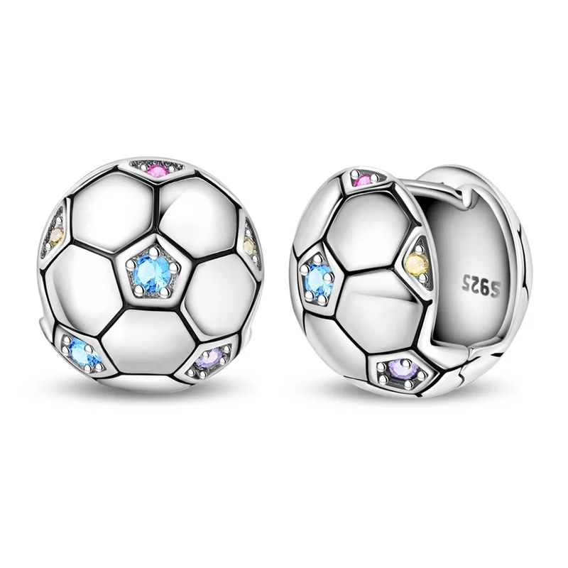 925 Sterling Silver Colorful Zirconium Football Ear Buckle Hoop Earrings For Women Fine Birthday Jewelry Gifts