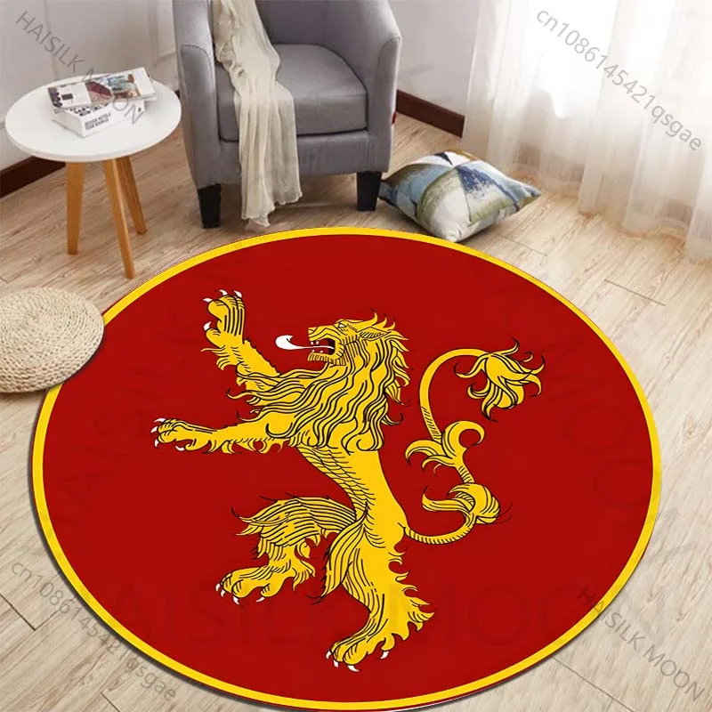 Golden lion emblem on a red background Printed round carpet living room sofa table large pet mat soft round carpet home decor
