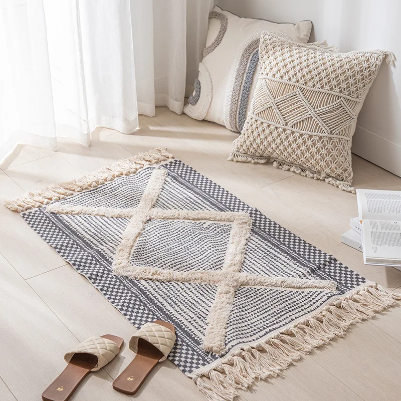 

Nordic Doormat Carpet Handmade Cotton Tassel Home Weave Boho Welcome Foot Pad Bedroom Living Room Rugs Church Prayer Mat Bath