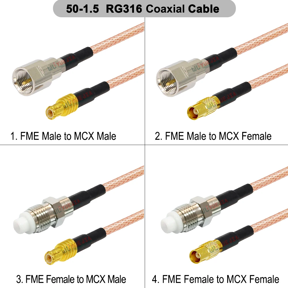 1Pcs RG-316 FME Female FME Male to MCX Female Straight or MCX Male Right Angle Connector 50-1.5 RF Coaxial Cable Jumper Pigtail