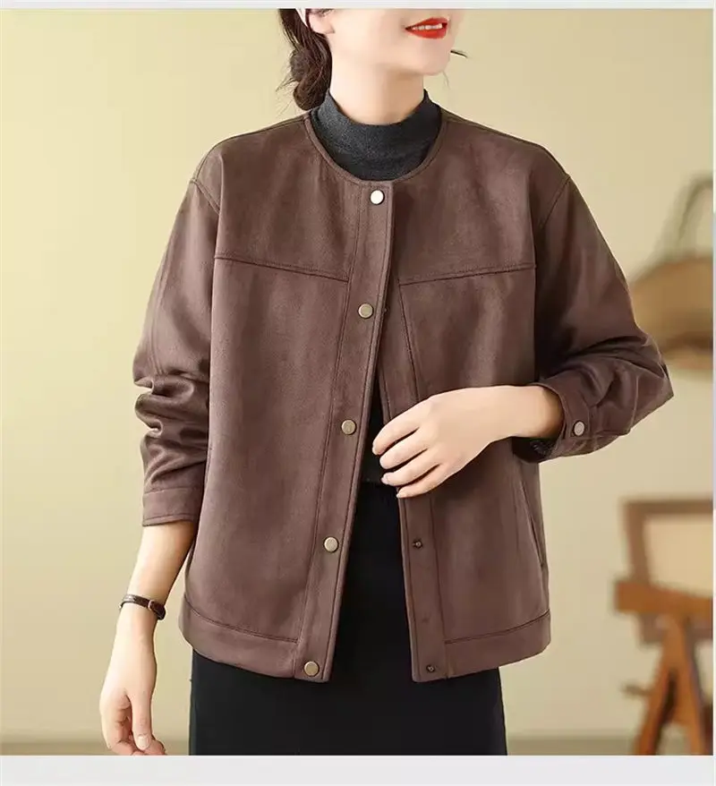 

Casual Women's Coat 2024 Spring And Autumn Loose Round Neck Baseball Jacket Top Female Outerwear K314