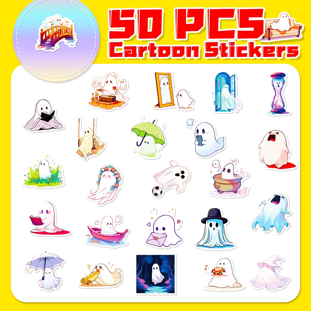 10/30/50pcs Kawaii Ghost Stickers Halloween Decoration Cute Cartoon Decals DIY Notebook Phone Laptop Luggage Fridge Kids Sticker