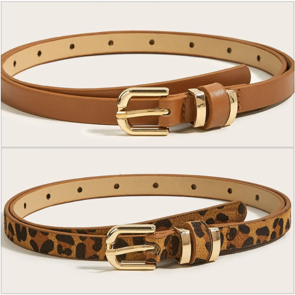 Fashionable Versatile Thin Belt 1.3 cm Wide Thin Buckle Women's Belt Needle Buckle Leopard Pattern Leopard Waistband Gift