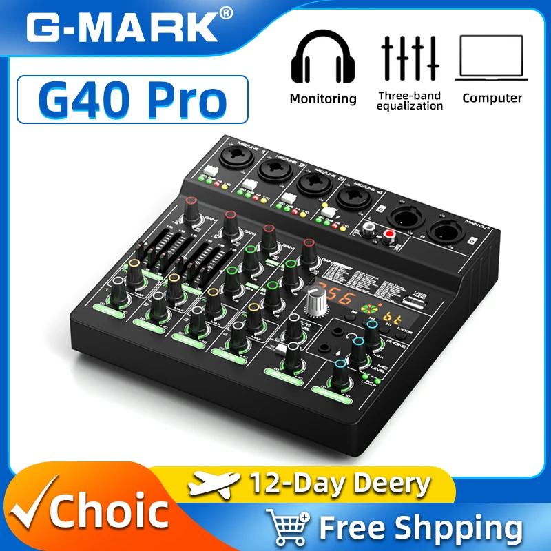 G-MARK G40PRO Professional Soundboard 4-Channels Audio Mixer With Analog Effects And 48V Phantom Power RCA Input XLR Connectivi