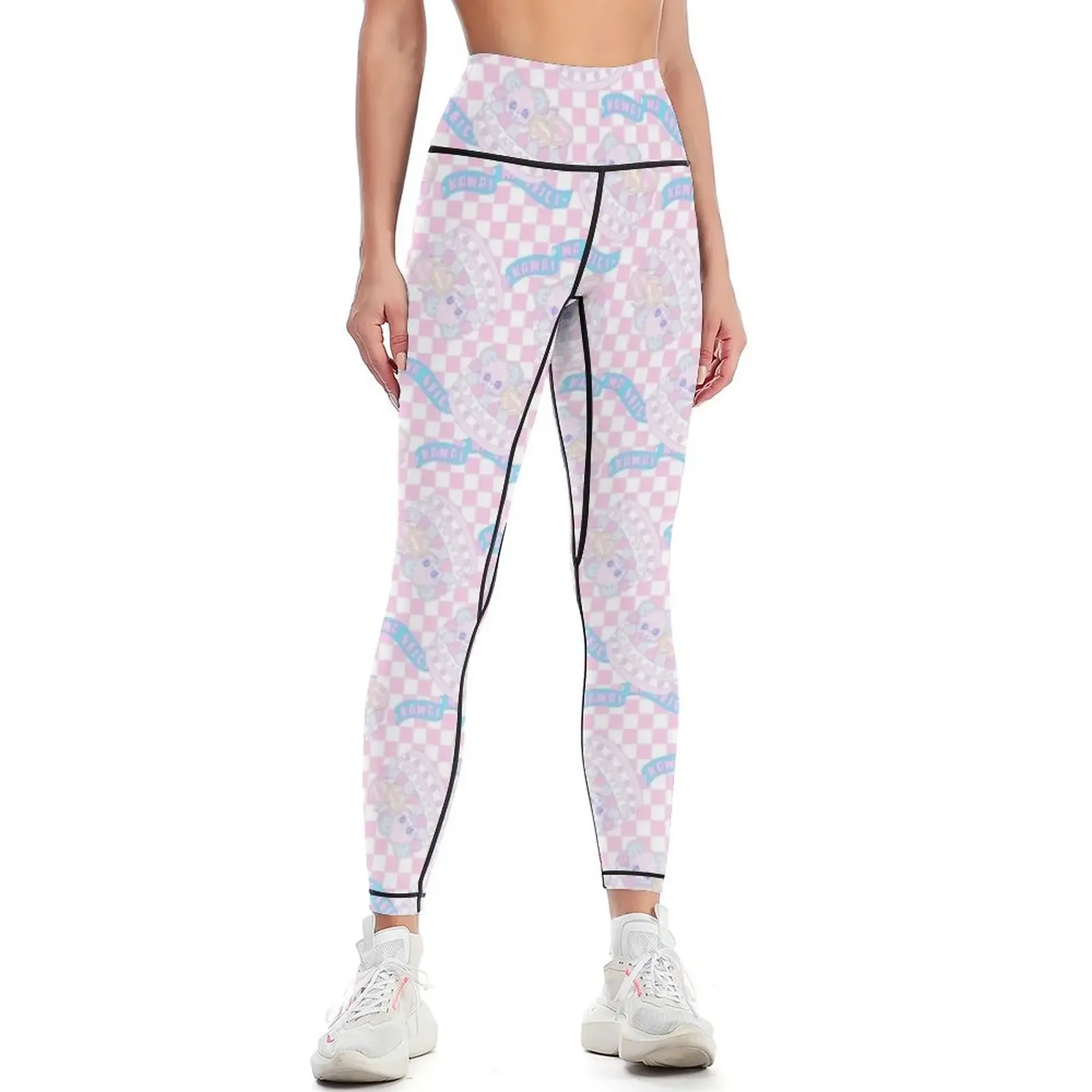 

Copy of Birthday Cake Pattern Pink Checkered Leggings flared Women's pants Women's tights Sweatpants Womens Leggings