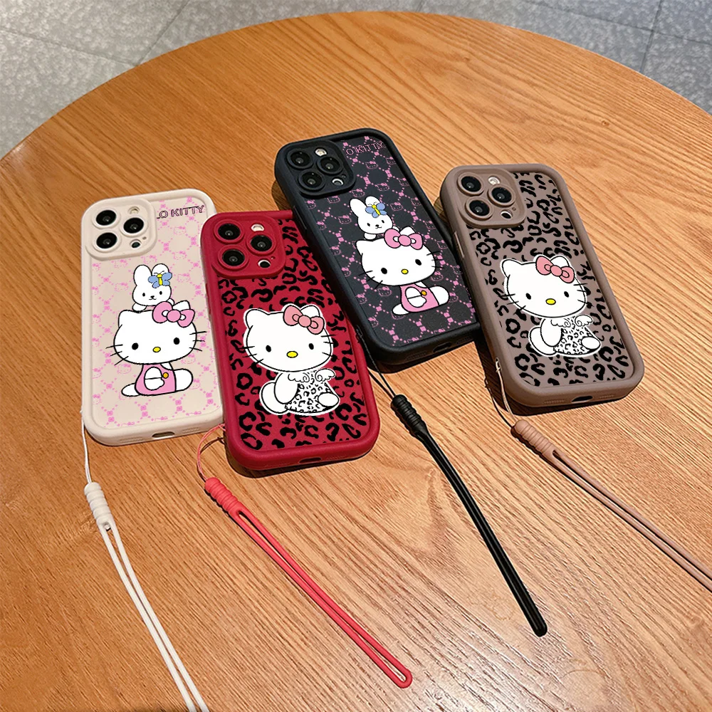 Hello kitty casing ponsel kucing, sarung HP dengan tali tangan untuk Xiaomi Redmi 9A 9C 10 10C 12 12C K30 K40 K50 Note 10 11 12 13 Pro 5G